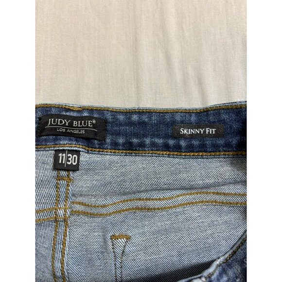 Judy Blue Skinny Fit Jeans Women's 11/30 Blue Red Plaid Patches Distressed Denim - Picture 5 of 7